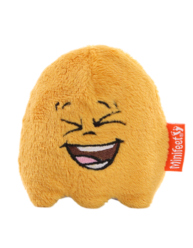 Ein orangefarbener, lächelnder Plüschgeist mit einem fröhlichen Gesicht.