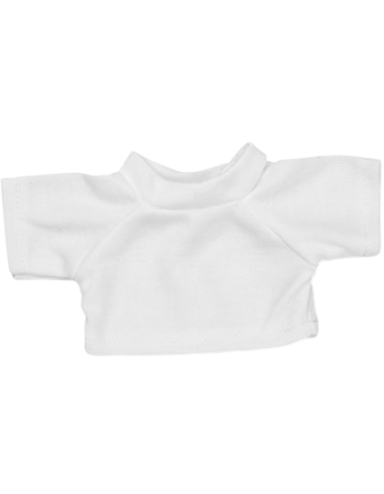 Ein kleines, weißes T-Shirt mit kurzen Ärmeln und rundem Ausschnitt.