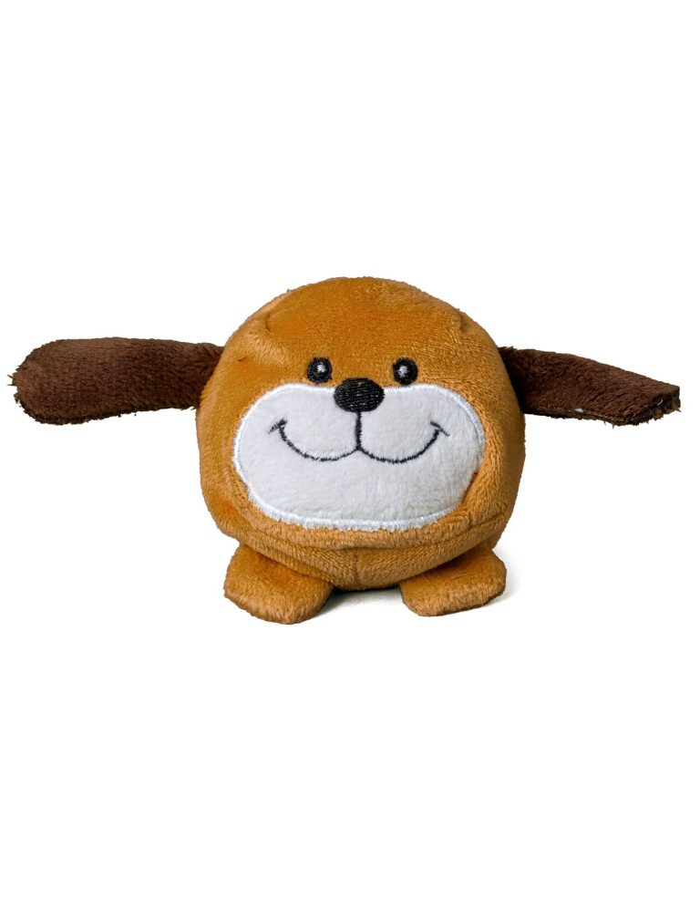 Hund Brauner, runder Plüschhund mit einem lächelnden Gesicht und langen, hängenden Ohren.