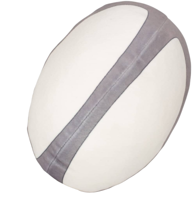 Weiße Rugbyball mit grauem Streifen.
