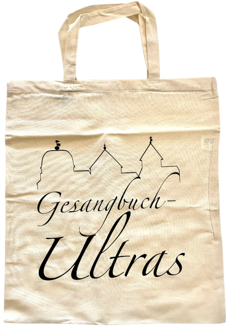 Beige Tragetasche mit dem Schriftzug "Gesangbuch-Ultras".