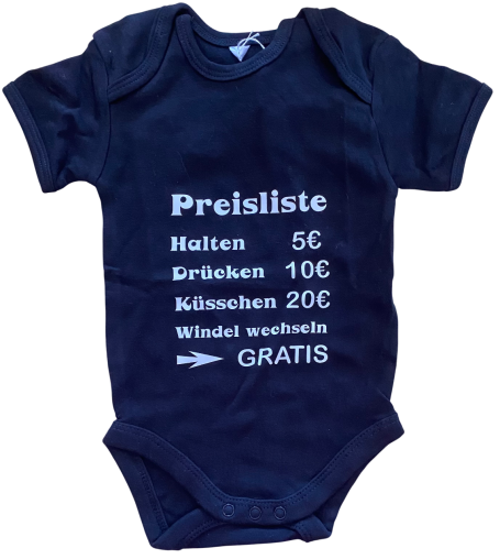 Dunkelblauer Body mit Preisliste.