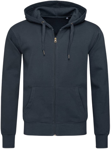 Dunkelgrau Kapuzenpullover mit Reißverschluss und Kängurutaschen.