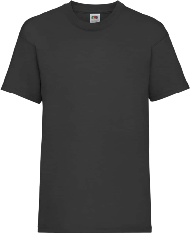 Schwarzes T-Shirt mit Kurzarm und rundem Ausschnitt.