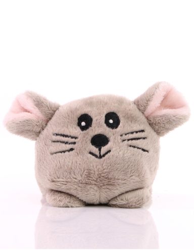 Kuscheliges, graues Plüschmaulwurf mit großen, runden Augen und rosa Ohren.