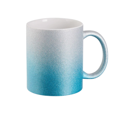 Keramiktasse mit einem Verlauf von Weiß zu Blau.