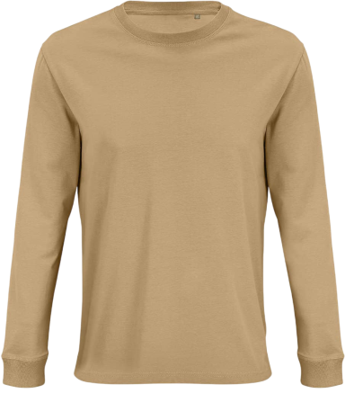 Beige Langarmshirt mit Rundhalsausschnitt und langen Ärmeln.