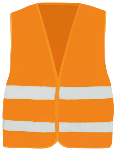 Orange Warnweste mit zwei reflektierenden Streifen.