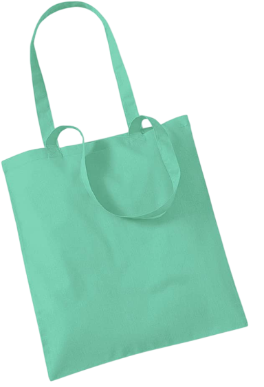 Grüne Stofftasche mit langen Henkel, schlicht und einfarbig.
