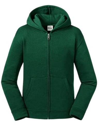 Grüne Kapuzenjacke mit Reißverschluss und praktischen Taschen.