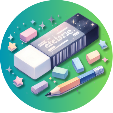Bleistift und Radiergummi mit bunten Radierblöcken auf einem sanften, glitzernden Hintergrund.