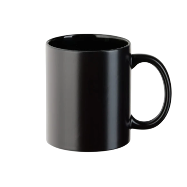 Schwarzer Kaffeebecher mit einem Griff, einfarbig und schlicht.