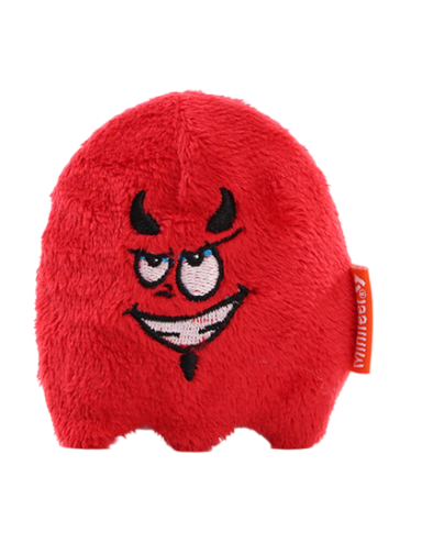 Roter, kuscheliger Teufel mit grinsendem Gesicht und Hörnern.
