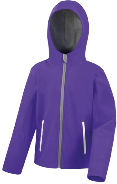 Lila Jacke mit Kapuze und zwei seitlichen Reißverschlusstaschen.