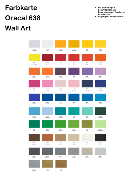 Farbkarte mit 63 verschiedenen Farben für Wandkunst.