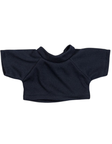 Dunkelblaues, kurzes T-Shirt mit kurzen Ärmeln und Rundhalsausschnitt.