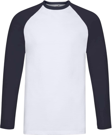 Langärmliges T-Shirt mit weißem Körper und dunkelblauen Ärmeln.