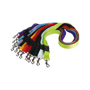 Bunte Lanyards in verschiedenen Farben mit Haken zur Befestigung.