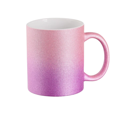 Tasse mit einem Farbverlauf von Pink zu Lila.