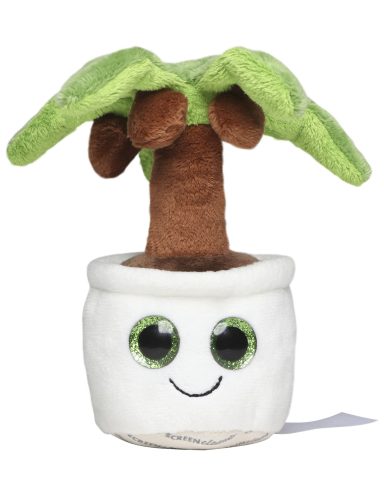 Kuschelpflanze mit großen Augen und freundlichem Gesicht in einem Tontopf.