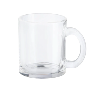 Ein transparenter, gläserner Becher mit einem stabilen Henkel.