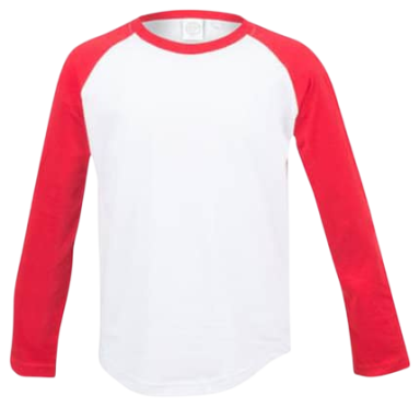 Langärmliges T-Shirt in Weiß mit roten Ärmel.