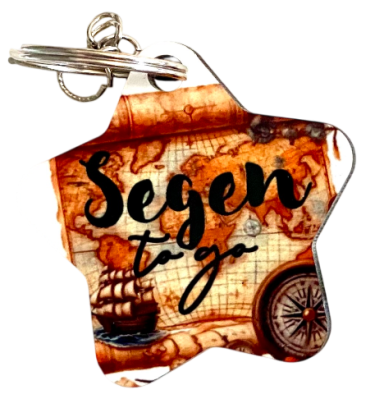 Sternanhänger mit maritimem Design, Boot, Kompass und dem Text "Segen to go".