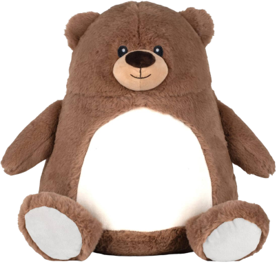 Brauner Kissenbär mit einem freundlichen Gesicht und weichem Körper.