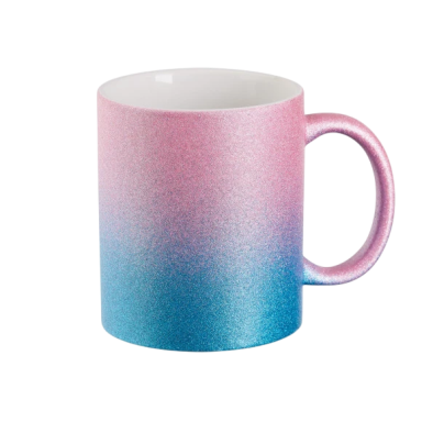 Tasse mit Farbverlaufsdesign in Pink und Blau.