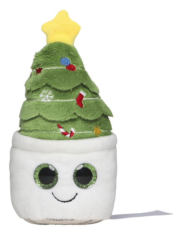 Tannenbaum Kuscheligen Weihnachtsbaum in Töpfen mit lächelndem Gesicht und Stern an der Spitze.