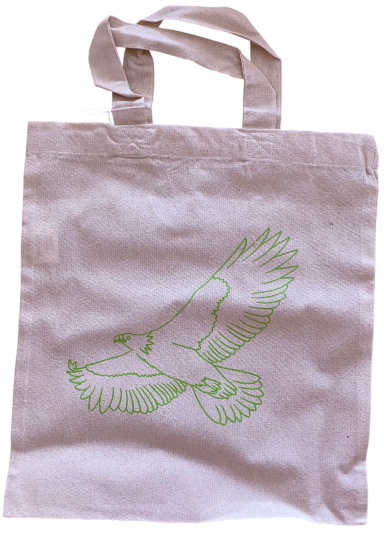 "Adler" Stofftasche mit grünem Druck eines fliegenden Adlers.