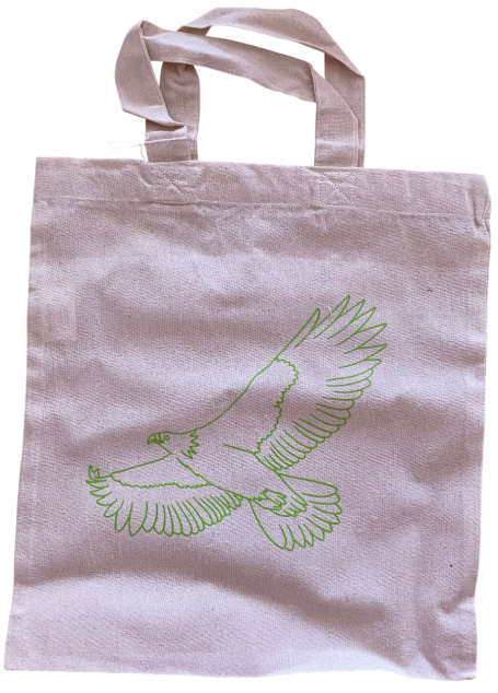 Stofftasche mit grünem Druck eines fliegenden Adlers.
