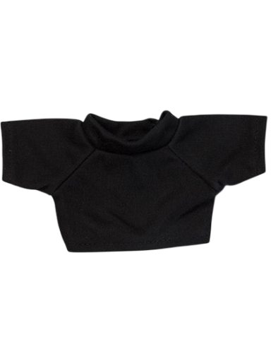 Schwarzes T-Shirt mit kurzem, weitem Schnitt und stehendem Kragen.