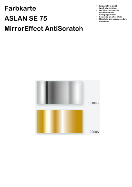 Farbkarte mit silbernem und goldenen MirrorEffect AntiScratch-Finish.