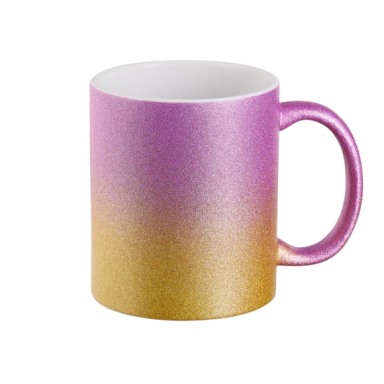 Tasse mit Farbverlauf von Lila zu Gold.