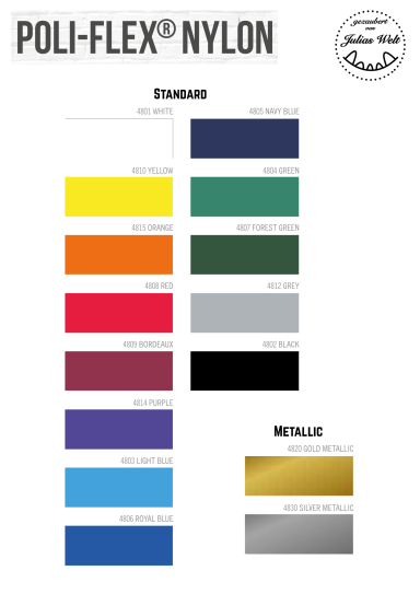 Farbmuster von POLI-FLEX® Nylon mit verschiedenen verfügbaren Farben.